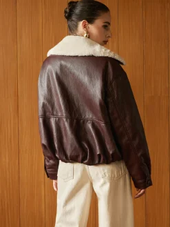 Hot Fleece Lined Faux Leather Zipper Coat Outerwear|Coats