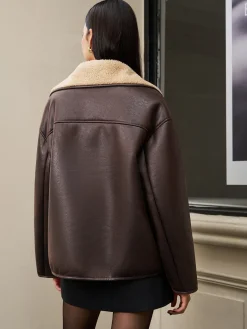 New Fleecing Faux Leather Lapel Jacket Outerwear|Jackets