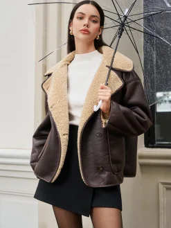 New Fleecing Faux Leather Lapel Jacket Outerwear|Jackets