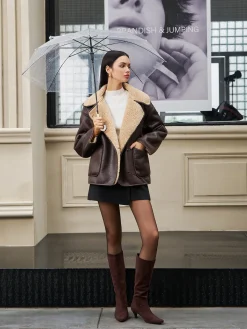 New Fleecing Faux Leather Lapel Jacket Outerwear|Jackets