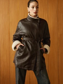 New Fleecing PU Leather Belted Jacket Outerwear|Jackets