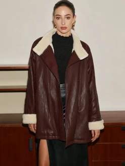 New Fleecing PU Leather Belted Jacket Outerwear|Jackets