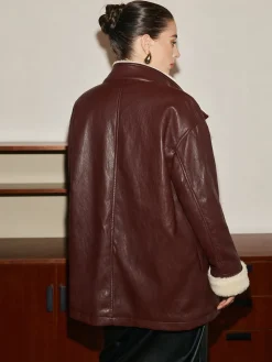 New Fleecing PU Leather Belted Jacket Outerwear|Jackets