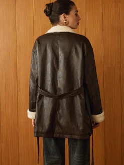 New Fleecing PU Leather Belted Jacket Outerwear|Jackets
