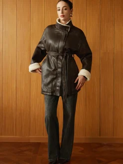 New Fleecing PU Leather Belted Jacket Outerwear|Jackets