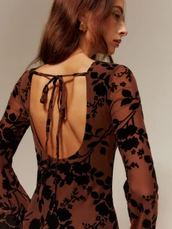 Best Flock Printed Backless Tie Dress Cocktail & Party Dresses|Vacation Dresses