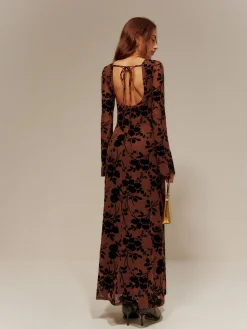 Best Flock Printed Backless Tie Dress Cocktail & Party Dresses|Vacation Dresses