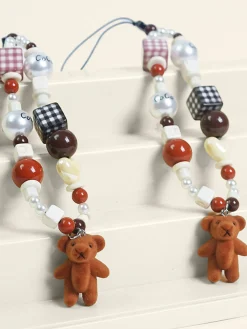 New Flocked Bear Doll Bead Phone Lanyard Accessories