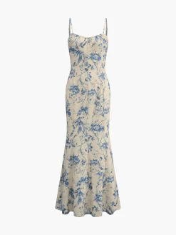 Floral Backless Lace-Up Long Dress Casual Dresses|Floral Dresses