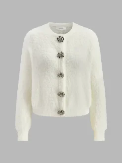 Discount Floral Button Fuzzy Cardigan Cardigans|Sweaters & Cardigans