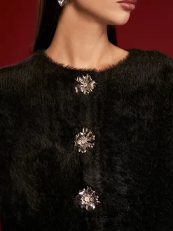 Discount Floral Button Fuzzy Cardigan Cardigans|Sweaters & Cardigans