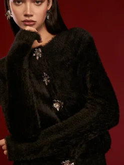 Discount Floral Button Fuzzy Cardigan Cardigans|Sweaters & Cardigans