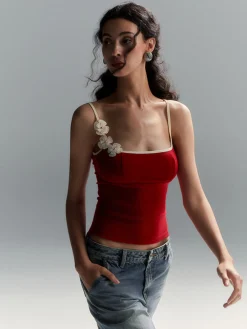 New Floral Contrast Trim Bodycon Cami Top Tank Tops & Camis|Tops