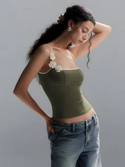 New Floral Contrast Trim Bodycon Cami Top Tank Tops & Camis|Tops