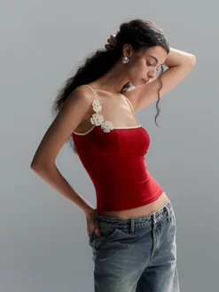 New Floral Contrast Trim Bodycon Cami Top Tank Tops & Camis|Tops