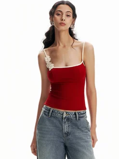 New Floral Contrast Trim Bodycon Cami Top Tank Tops & Camis|Tops