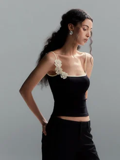New Floral Contrast Trim Bodycon Cami Top Tank Tops & Camis|Tops