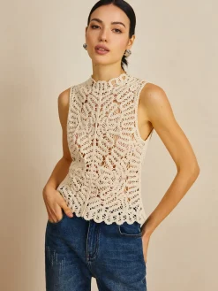 Sale Floral Crochet Hollow Out Sweater Vest Sweater Vests|Sweaters & Cardigans