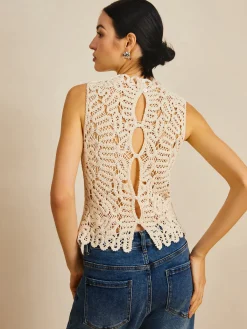 Sale Floral Crochet Hollow Out Sweater Vest Sweater Vests|Sweaters & Cardigans
