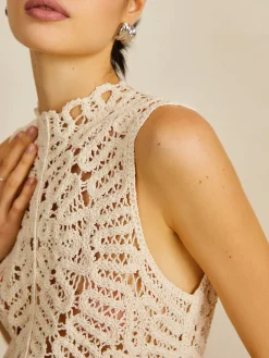 Sale Floral Crochet Hollow Out Sweater Vest Sweater Vests|Sweaters & Cardigans