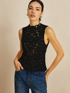 Sale Floral Crochet Hollow Out Sweater Vest Sweater Vests|Sweaters & Cardigans