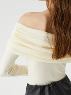 Discount Floral Detail Overfold Off-Shoulder Knit Top Sweater Tops|Sweaters & Cardigans