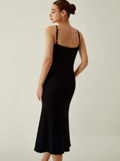Sale Floral Detail Slim Midi Dress Black Dresses|Floral Dresses