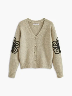 Floral Detail V-Neck Cardigan Cardigans|Sweaters & Cardigans