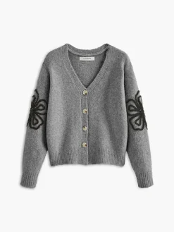 Floral Detail V-Neck Cardigan Cardigans|Sweaters & Cardigans