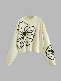 Online Floral Embroidered Knit Top Sweater Tops|Sweaters & Cardigans