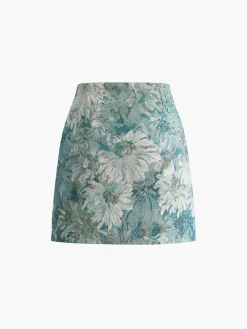 Online Floral Embroidery Split Mini Skirt Skirts|Bottoms