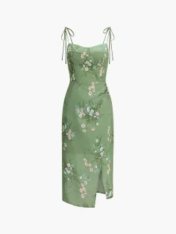 Hot Floral Halter Chiffon Midi Dress Casual Dresses|Floral Dresses