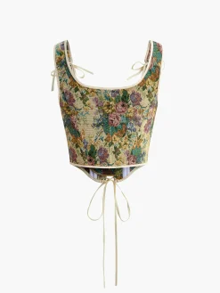 Online Floral Jacquard Drawstring Blouse Blouses & Shirts|Tops