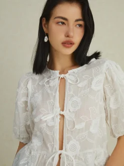 Hot Floral Knotted Puff Sleeve Shirt Blouses & Shirts|Tops