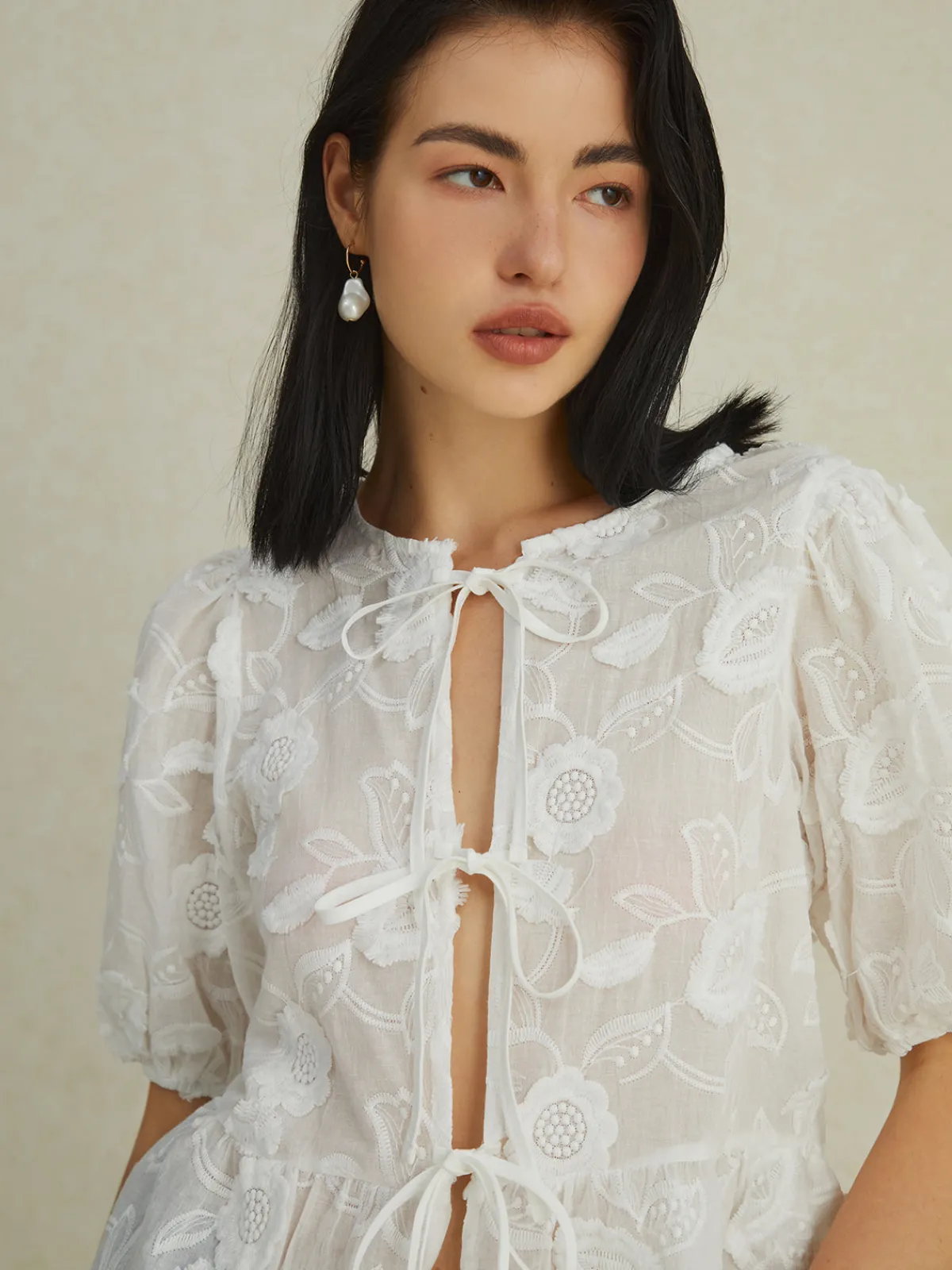 Hot Floral Knotted Puff Sleeve Shirt Blouses & Shirts|Tops