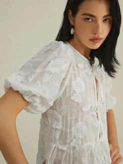 Hot Floral Knotted Puff Sleeve Shirt Blouses & Shirts|Tops