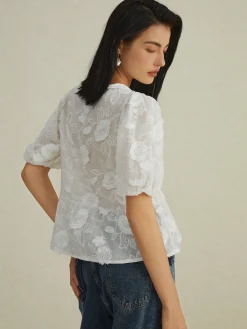 Hot Floral Knotted Puff Sleeve Shirt Blouses & Shirts|Tops