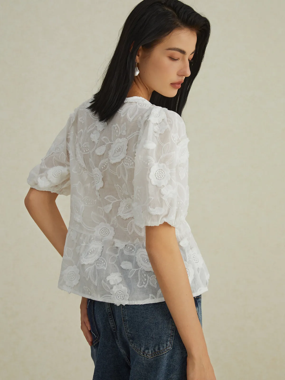 Hot Floral Knotted Puff Sleeve Shirt Blouses & Shirts|Tops