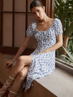 Hot Floral Knotted Split Long Dress Casual Dresses|Floral Dresses