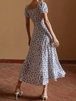 Hot Floral Knotted Split Long Dress Casual Dresses|Floral Dresses