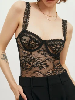 Best Floral Lace Bustier Bodysuit Bodysuits|Bodysuits
