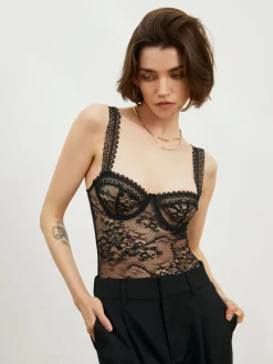 Best Floral Lace Bustier Bodysuit Bodysuits|Bodysuits