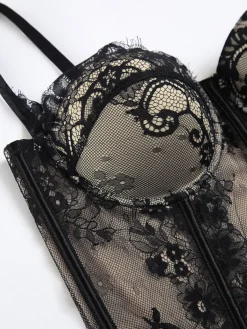 Sale Floral Lace Semi-sheer Corset Corset Tops|Tops