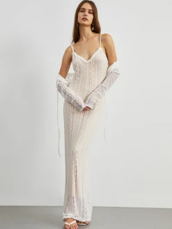 Hot Floral Lace Textured Bolero Two Piece Long Dress Black Dresses|Casual Dresses