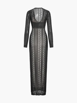 Hot Floral Lace Textured Bolero Two Piece Long Dress Black Dresses|Casual Dresses