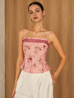 Discount Floral Lace Trim Cami Top Tank Tops & Camis|Tops
