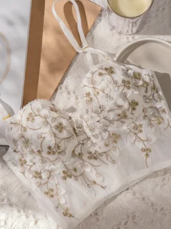 Online Floral Mesh Lace Crop Corset Top Corset Tops|Crop Tops
