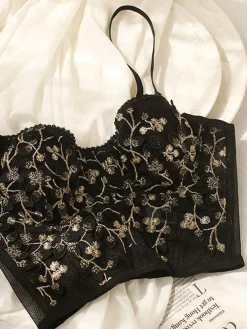 Online Floral Mesh Lace Crop Corset Top Corset Tops|Crop Tops
