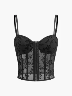 Hot Floral Mesh Structured Corset Corset Tops|Tops