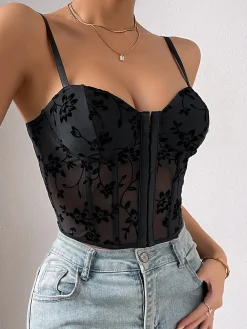 Hot Floral Mesh Structured Corset Corset Tops|Tops